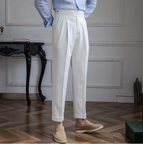 White Classic Double Button Gurkha Pant By Sartorio Nero