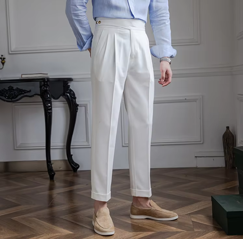 White Classic Double Button Gurkha Pant By Sartorio Nero