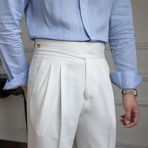 White Classic Double Button Gurkha Pant By Sartorio Nero