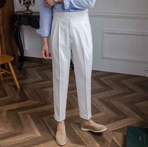 White Classic Double Button Gurkha Pant By Sartorio Nero