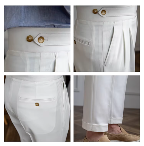 White Classic Double Button Gurkha Pant By Sartorio Nero