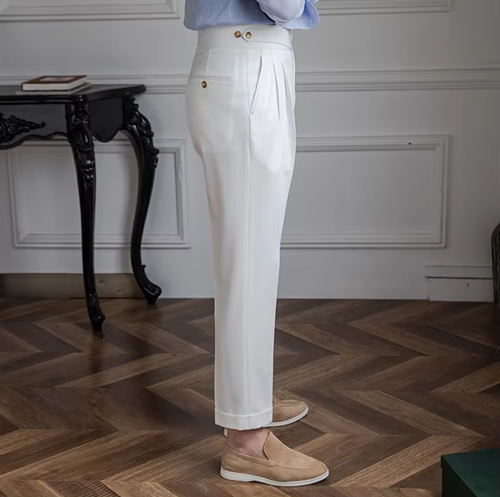 White Classic Double Button Gurkha Pant By Sartorio Nero