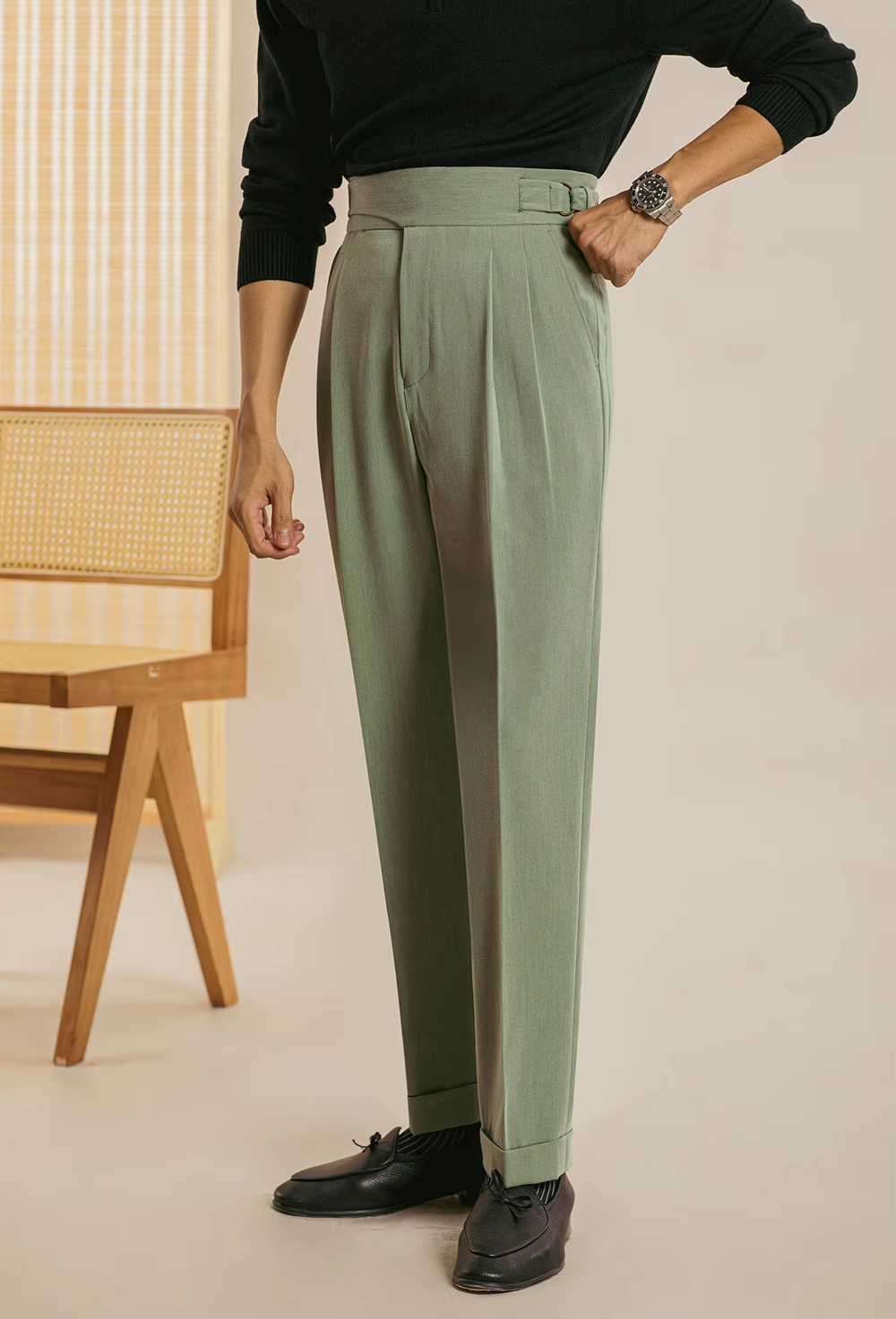 Lime Classic Double Button Gurkh Pant By Sartorio Nero