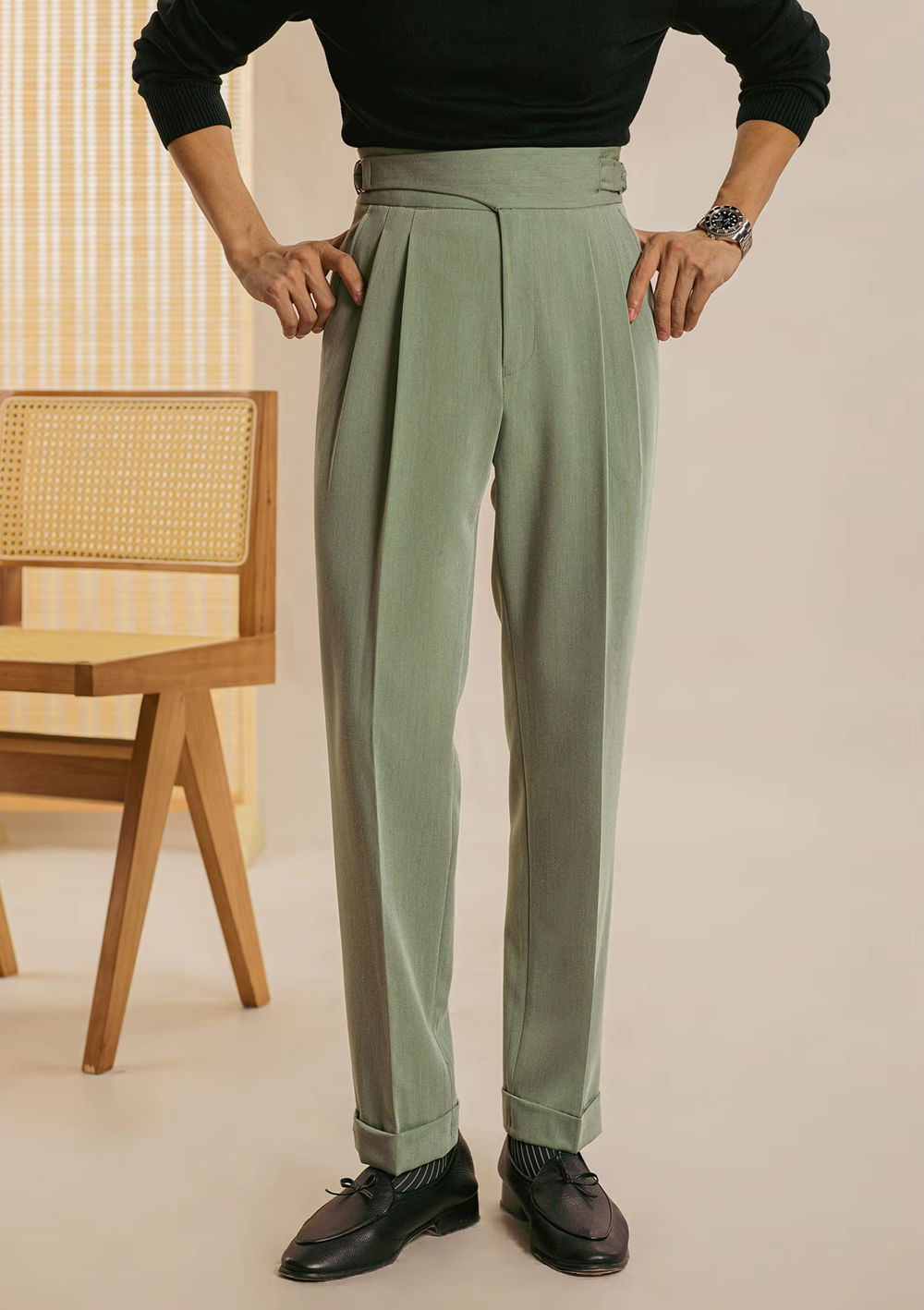 Lime Classic Double Button Gurkh Pant By Sartorio Nero