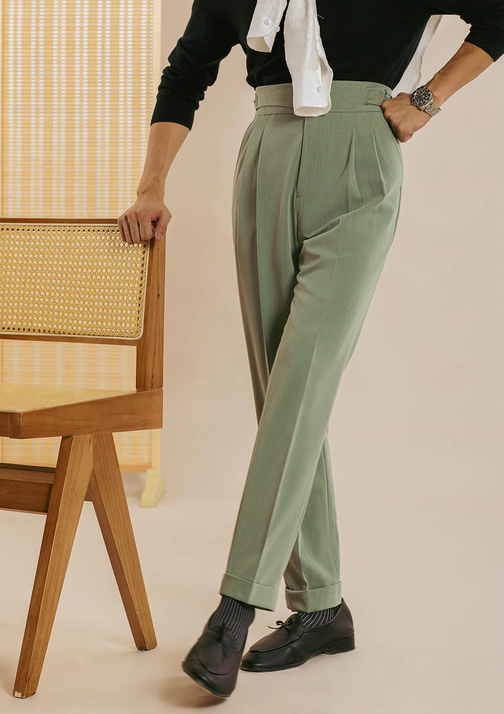 Lime Classic Double Button Gurkh Pant By Sartorio Nero