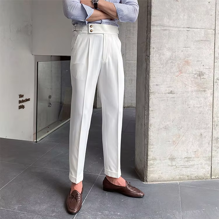 White Signature Double Button Gurkha Pant By Sartorio Nero