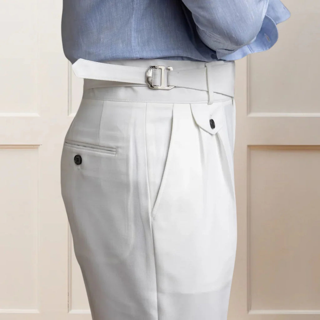 White Right Front Side Adjuster Buckle Gurkha Pant By Sartorio Nero