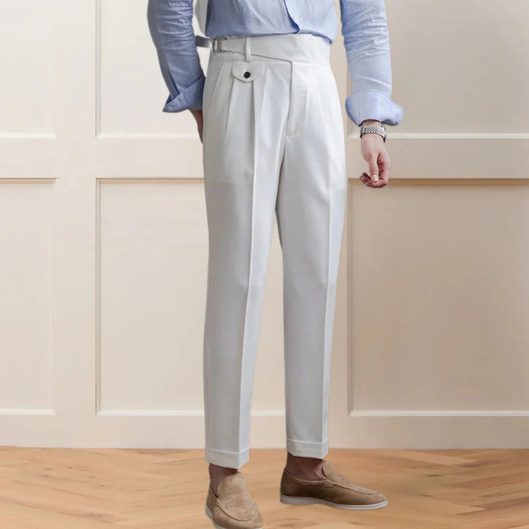 White Right Front Side Adjuster Buckle Gurkha Pant By Sartorio Nero