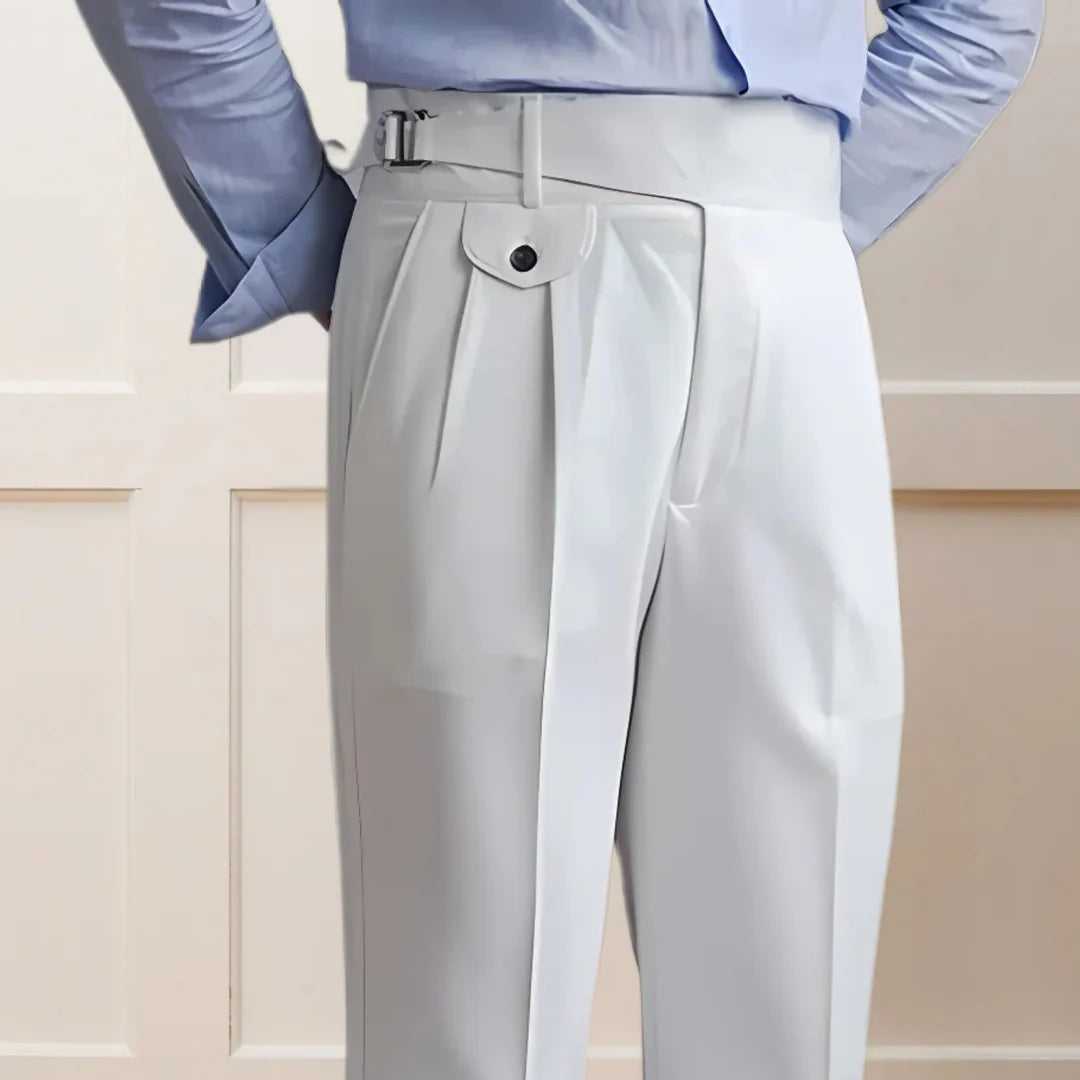 White Right Front Side Adjuster Buckle Gurkha Pant By Sartorio Nero