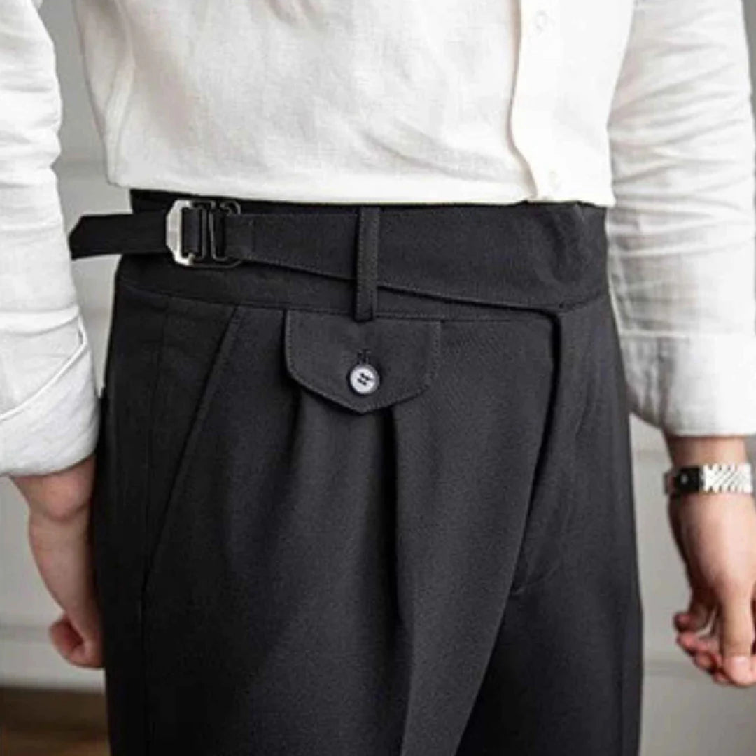 Black Right Front Side Adjuster Buckle Gurkha Pant By Sartorio Nero