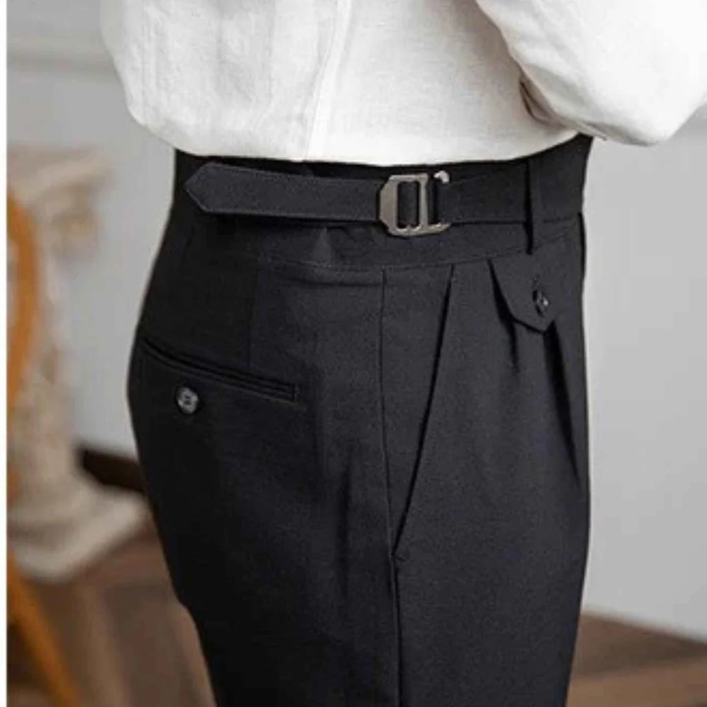 Black Right Front Side Adjuster Buckle Gurkha Pant By Sartorio Nero