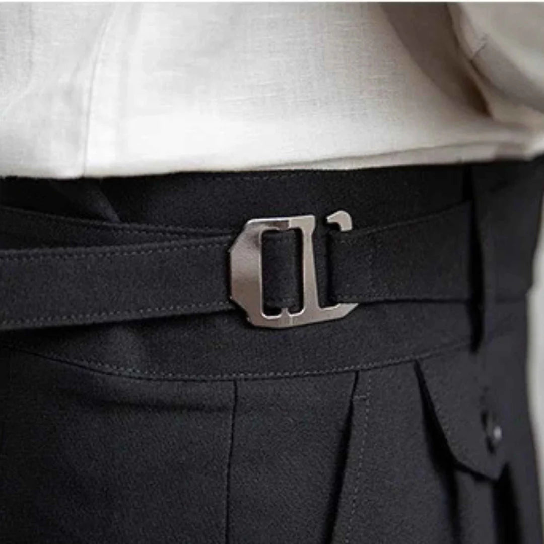 Black Right Front Side Adjuster Buckle Gurkha Pant By Sartorio Nero