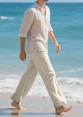 Beige Men Linen Pant By Sartorio Nero