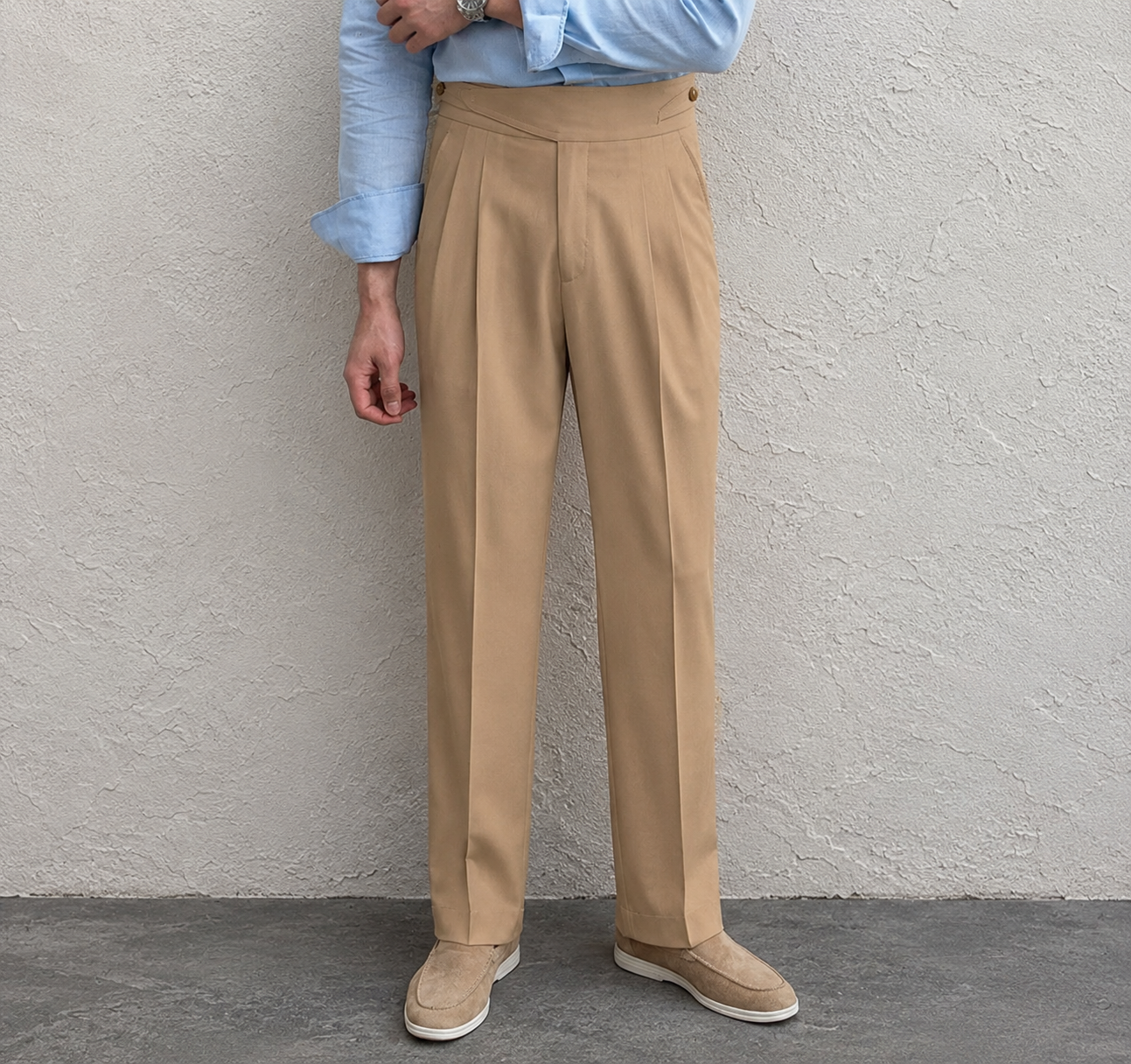 Beige Classic Double Button Gurkha Pant By Sartorio Nero