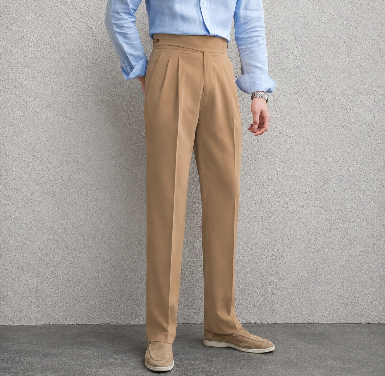 Beige Classic Double Button Gurkha Pant By Sartorio Nero