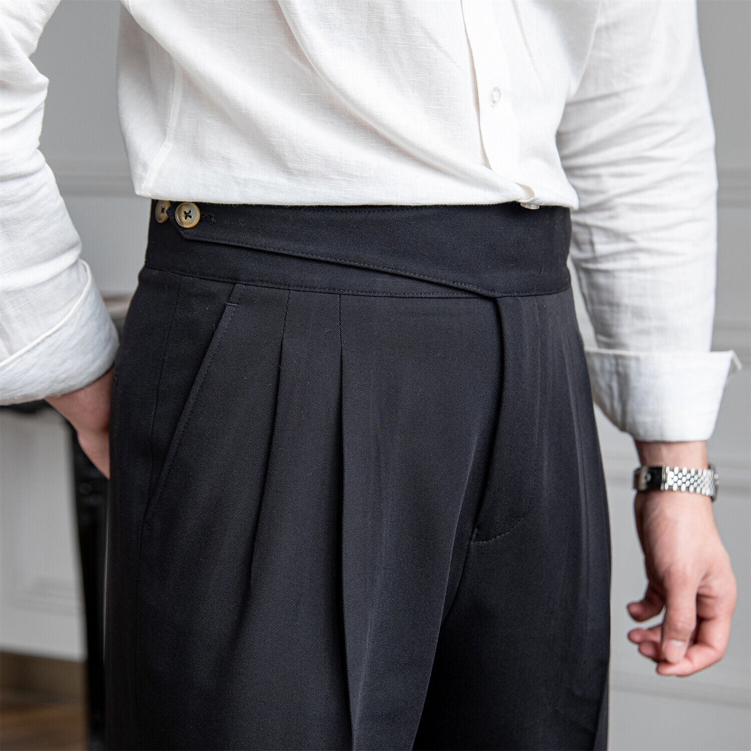 Black Classic Double Button Gurkha Pant By Sartorio Nero