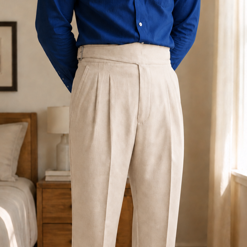 Cream Classic Double Buckle Gurkha Pant By Sartorio Nero