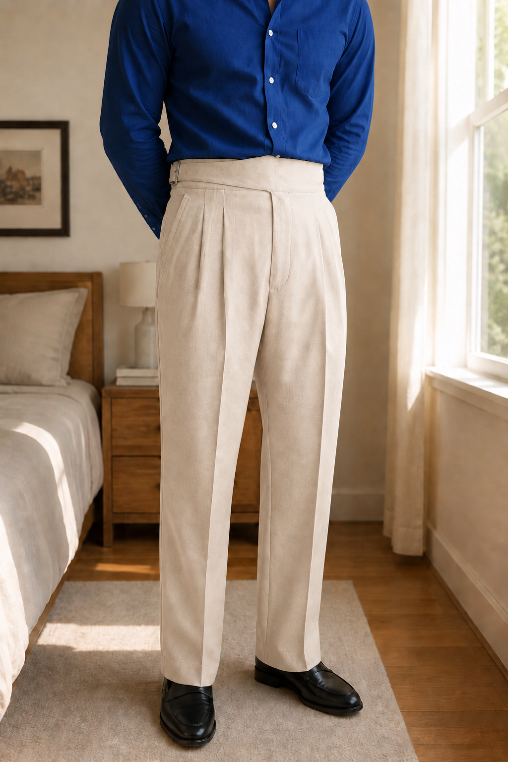 Cream Classic Double Buckle Gurkha Pant By Sartorio Nero
