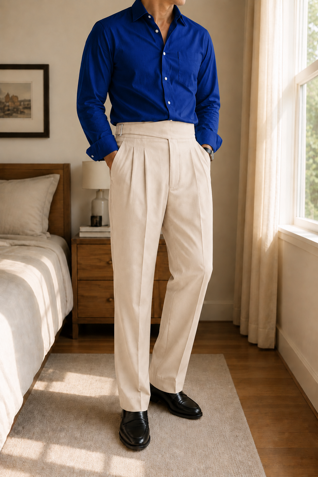 Cream Classic Double Buckle Gurkha Pant By Sartorio Nero