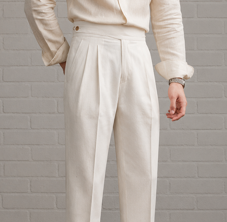 Cream Classic Double Button Gurkha Pant By Sartorio Nero