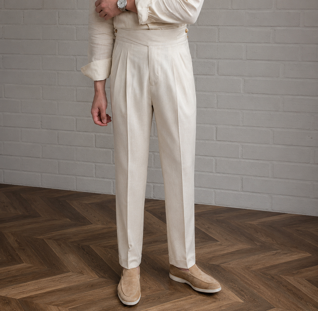 Cream Classic Double Button Gurkha Pant By Sartorio Nero