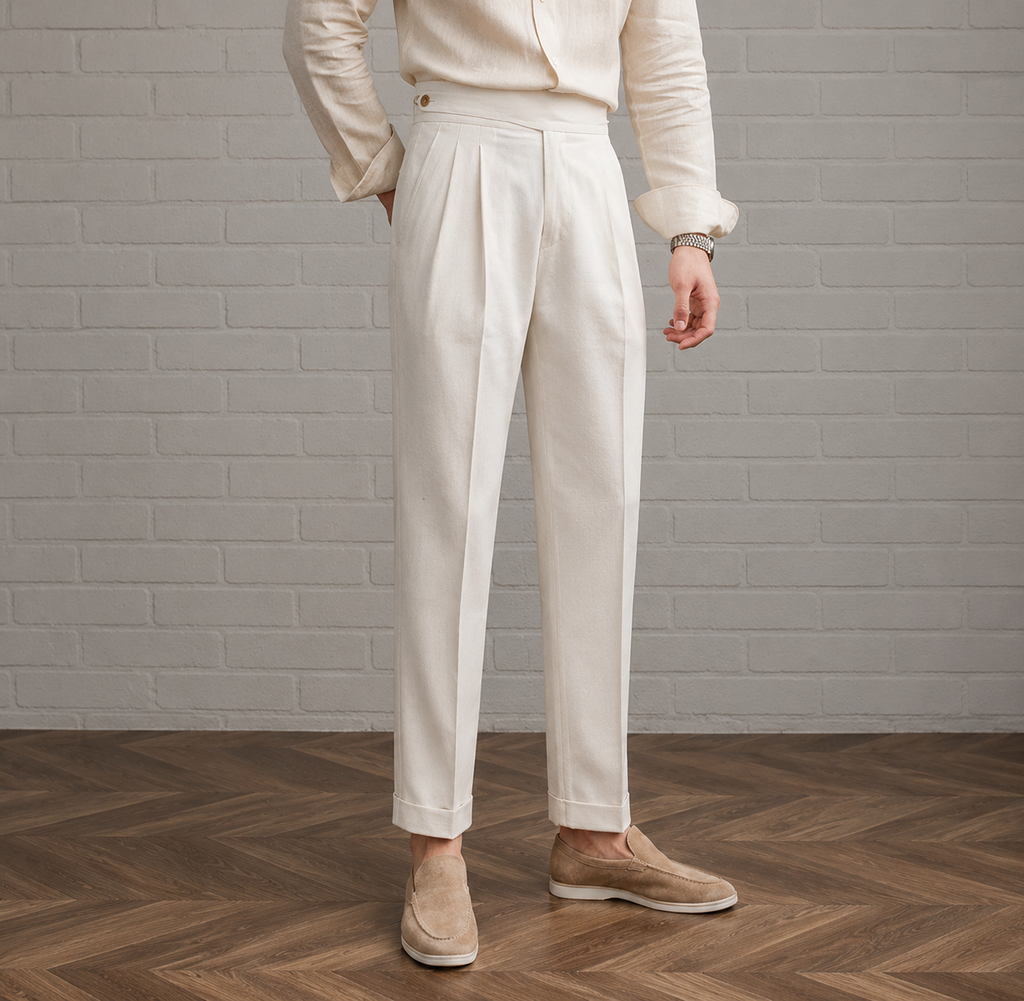 Cream Classic Double Button Gurkha Pant By Sartorio Nero