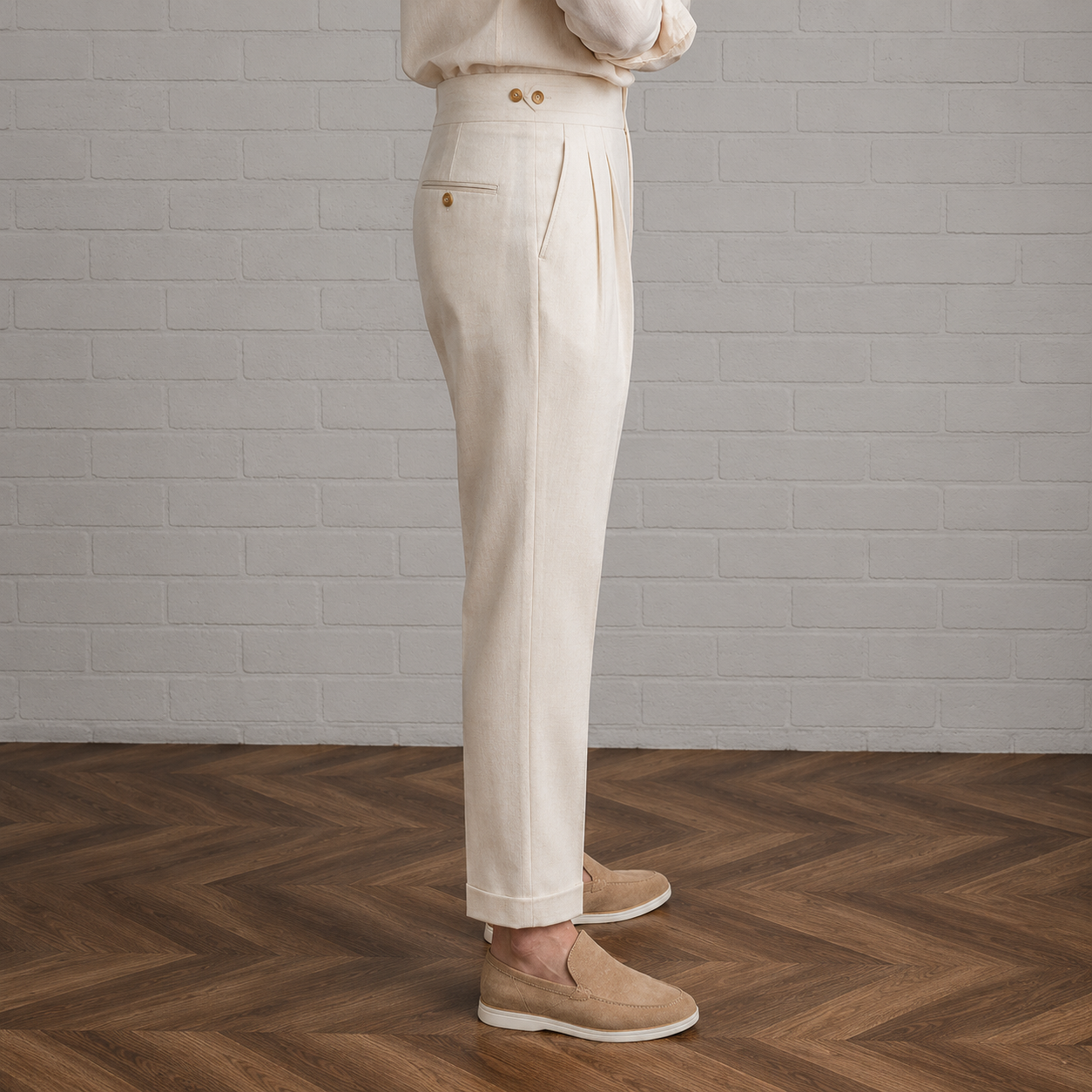 Cream Classic Double Button Gurkha Pant By Sartorio Nero