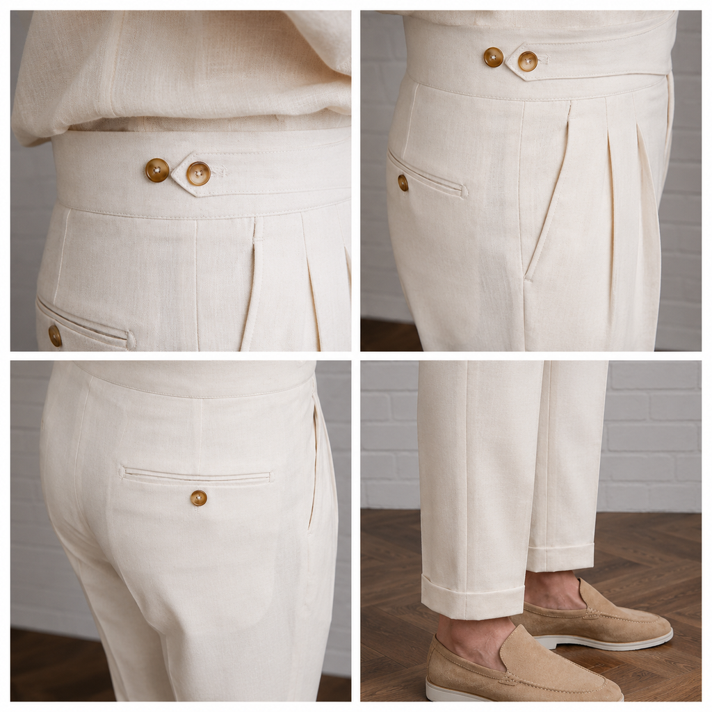 Cream Classic Double Button Gurkha Pant By Sartorio Nero
