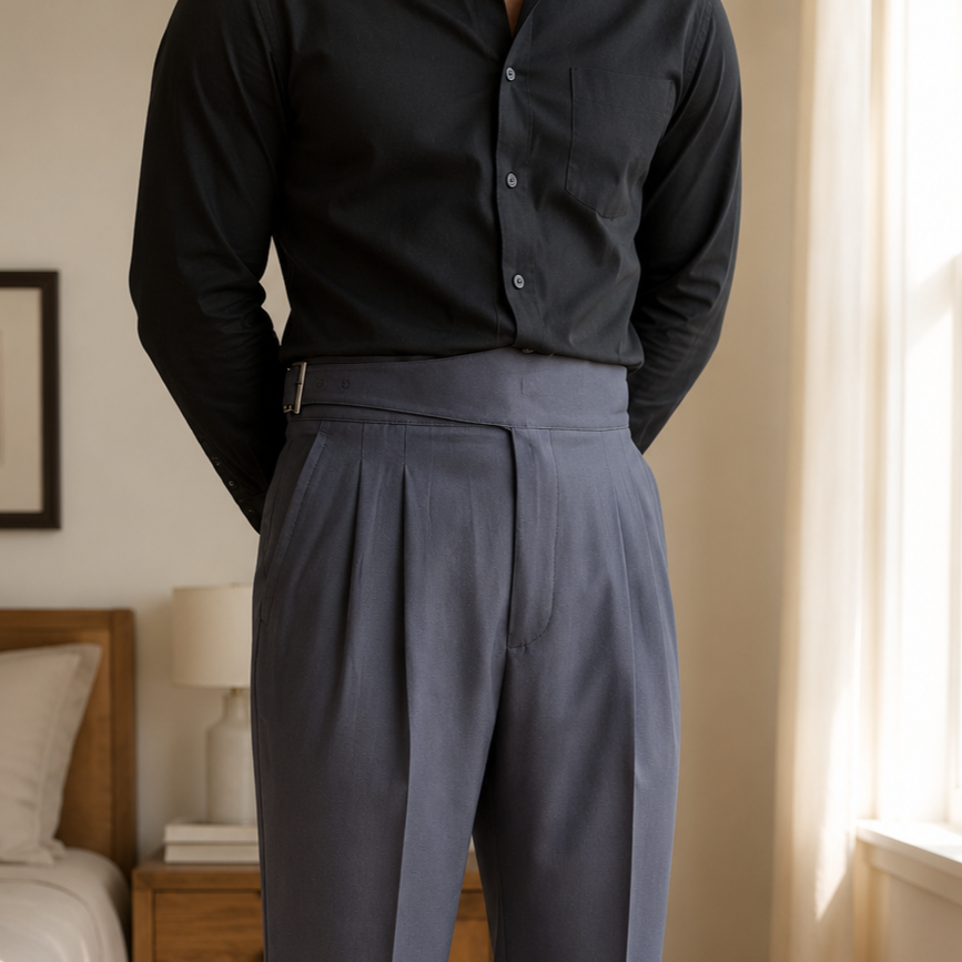 Dark Grey Classic Double Buckle Gurkha Pant By Sartorio Nero
