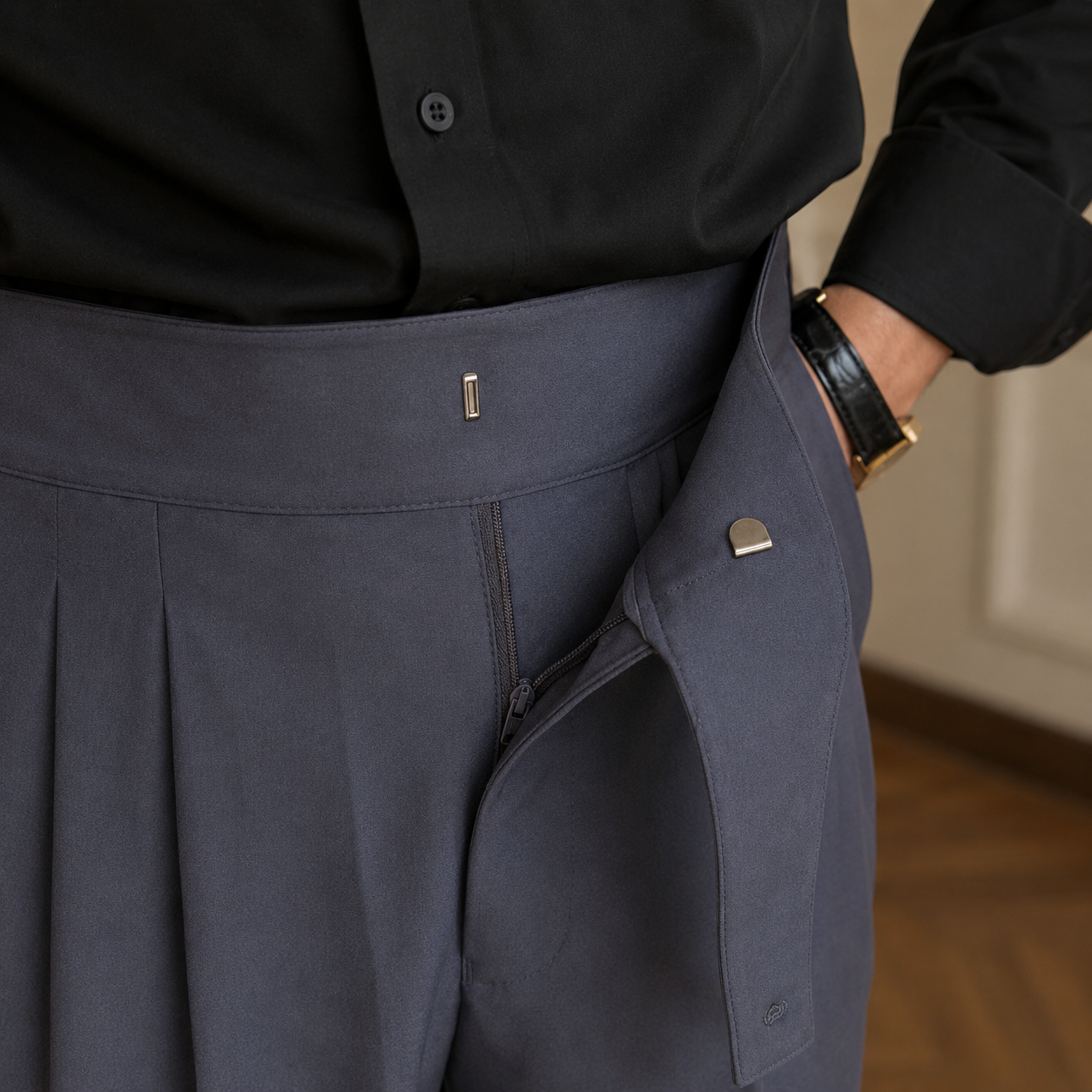 Dark Grey Classic Double Buckle Gurkha Pant By Sartorio Nero