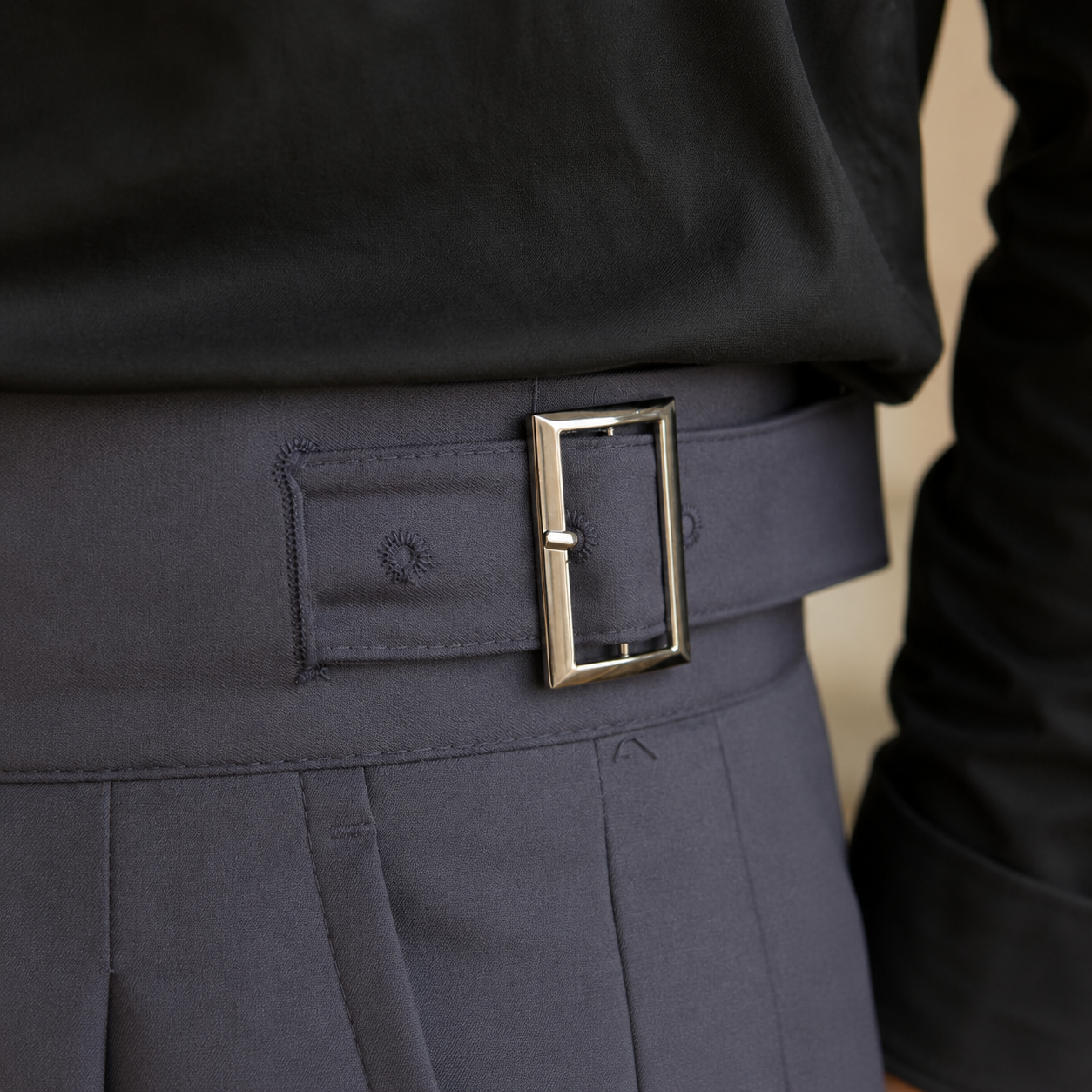 Dark Grey Classic Double Buckle Gurkha Pant By Sartorio Nero