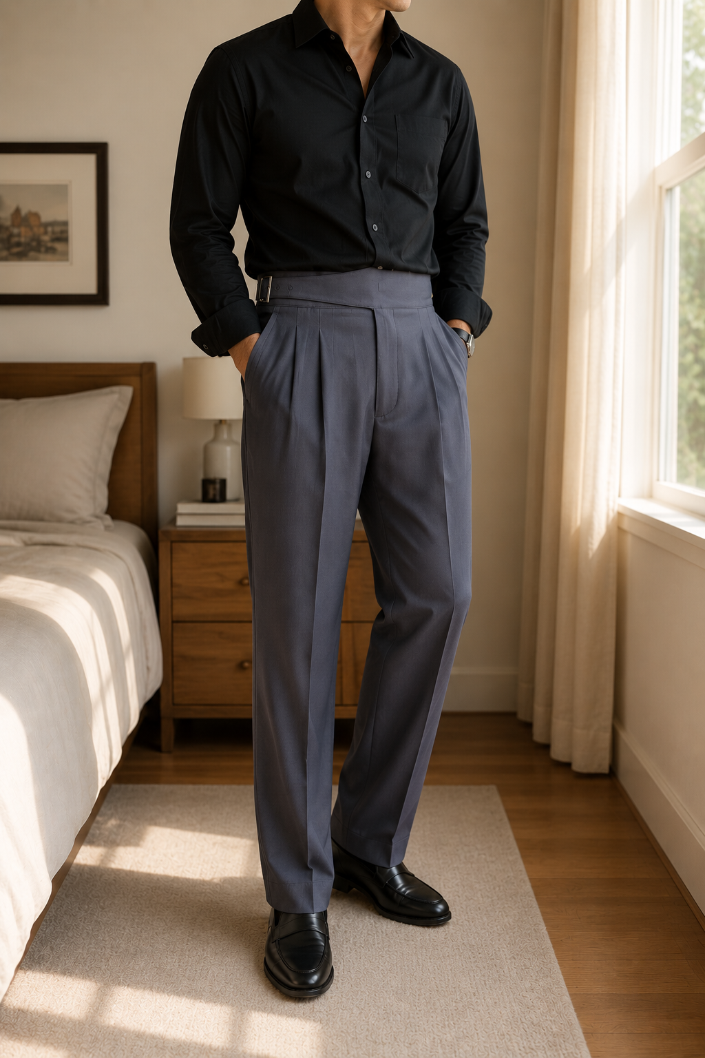 Dark Grey Classic Double Buckle Gurkha Pant By Sartorio Nero