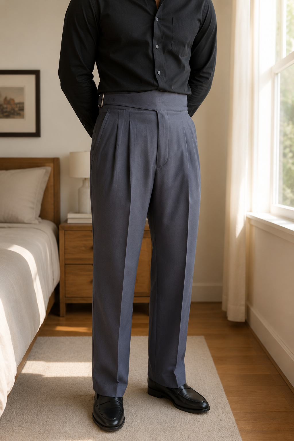 Dark Grey Classic Double Buckle Gurkha Pant By Sartorio Nero