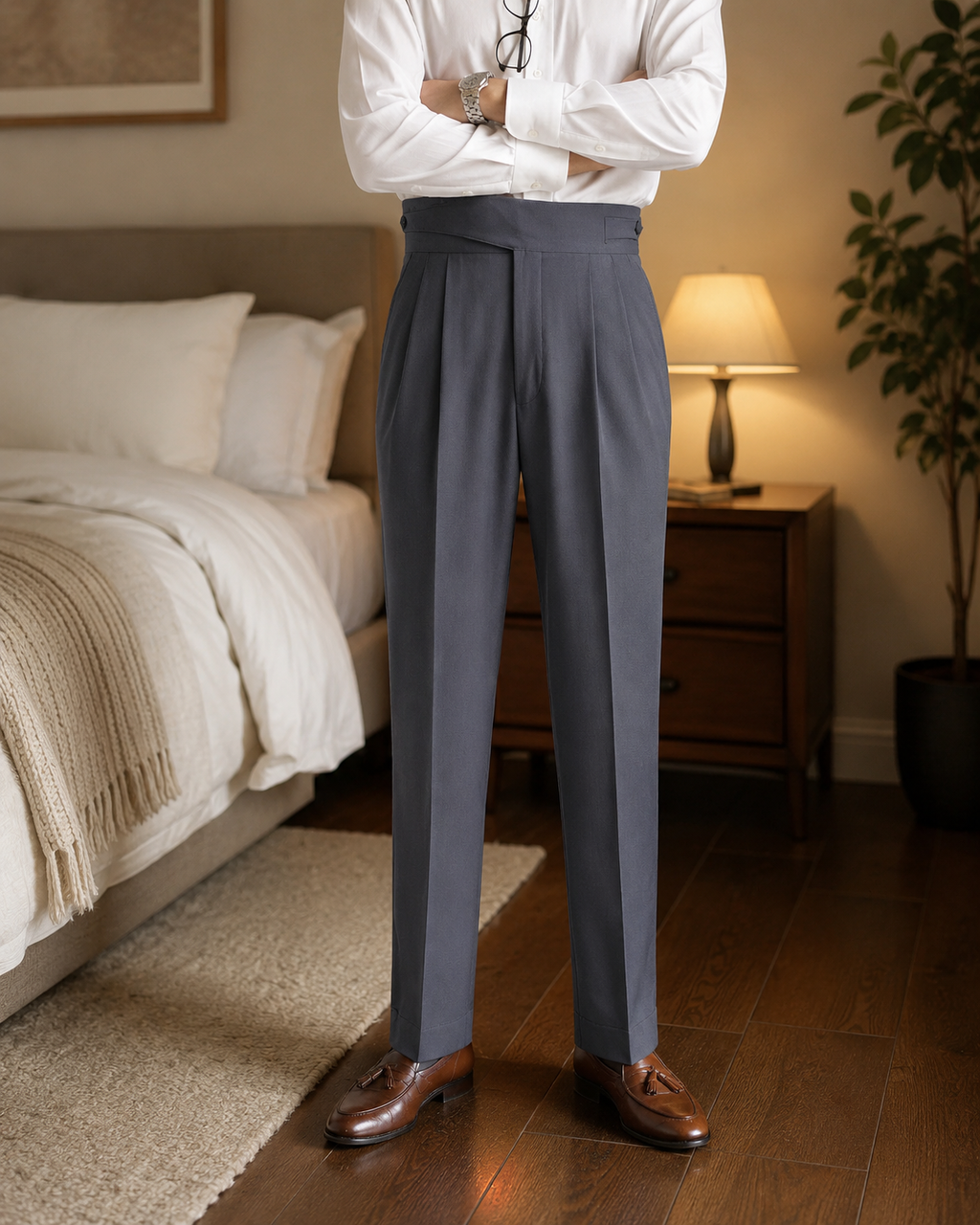 Dark Grey Classic Double Button Gurkha Pant By Sartorio Nero