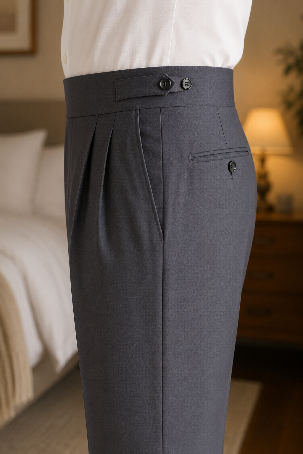 Dark Grey Classic Double Button Gurkha Pant By Sartorio Nero