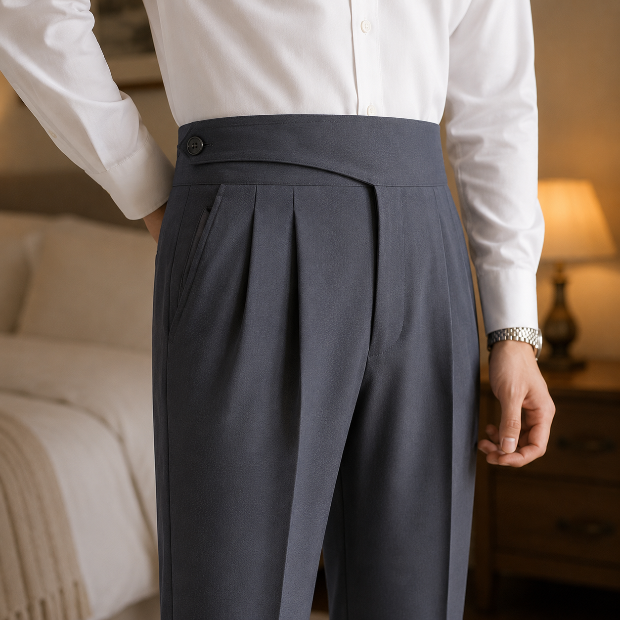 Dark Grey Classic Double Button Gurkha Pant By Sartorio Nero
