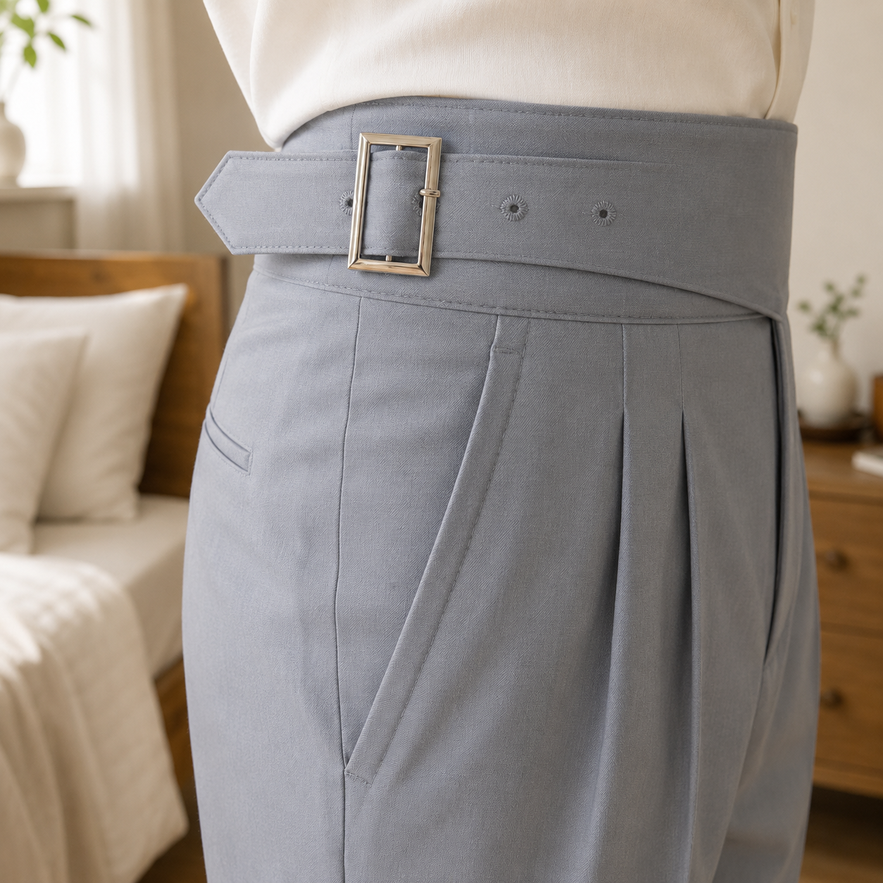 Light Ash Grey Classic Double Buckle Gurkha Pant By Sartorio Nero