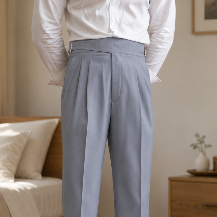 Light Ash Grey Classic Double Buckle Gurkha Pant By Sartorio Nero