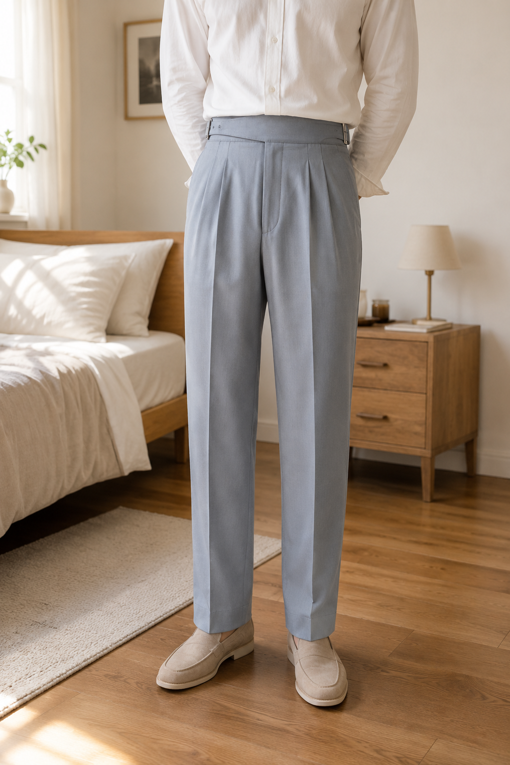 Light Ash Grey Classic Double Buckle Gurkha Pant By Sartorio Nero