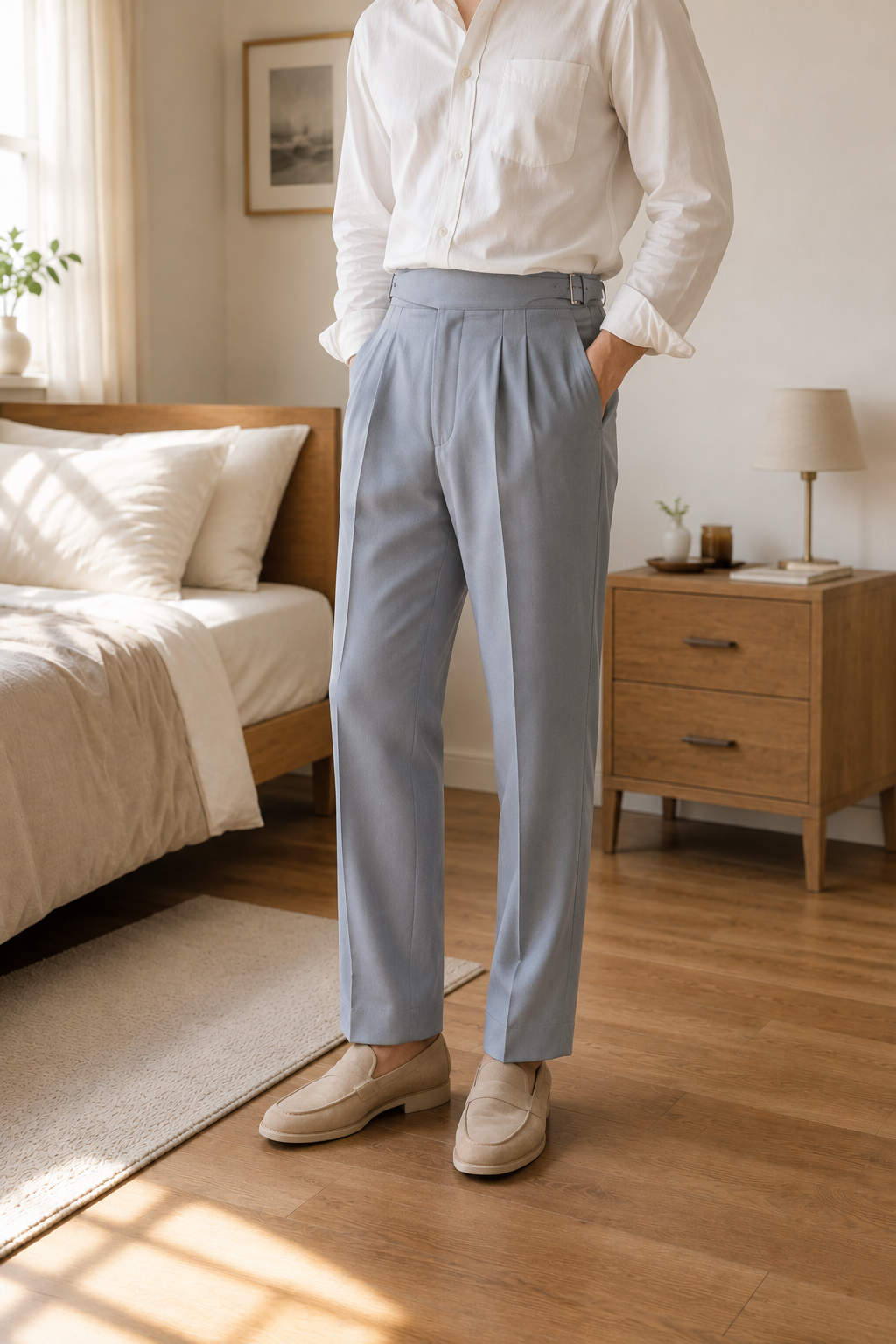 Light Ash Grey Classic Double Buckle Gurkha Pant By Sartorio Nero