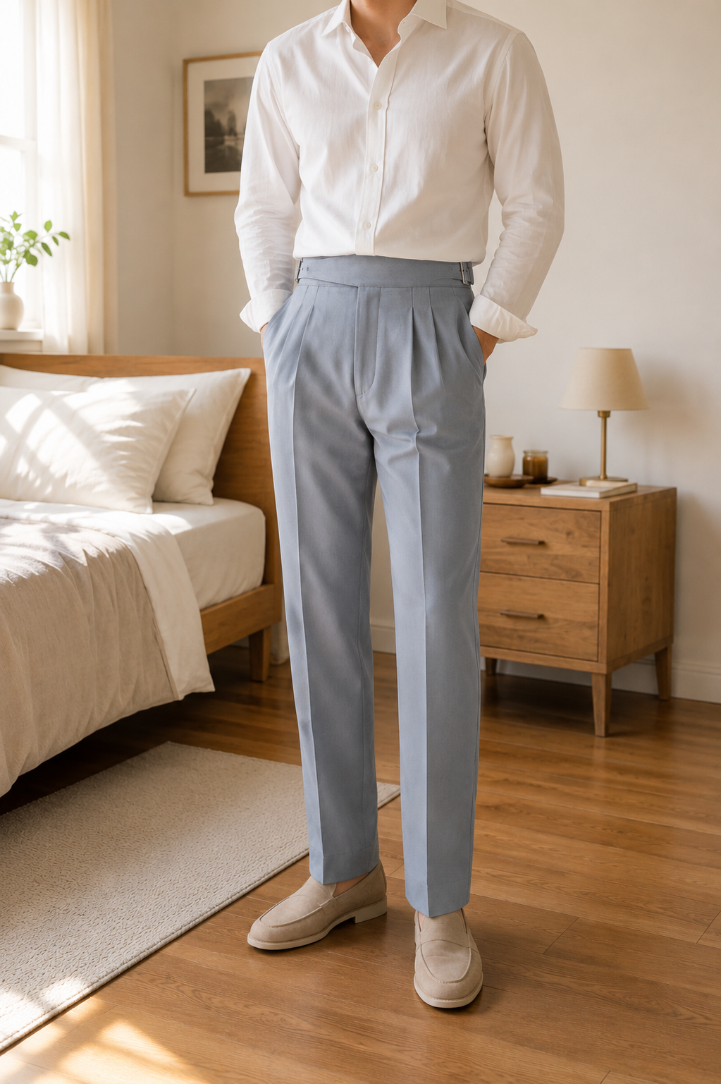 Light Ash Grey Classic Double Buckle Gurkha Pant By Sartorio Nero