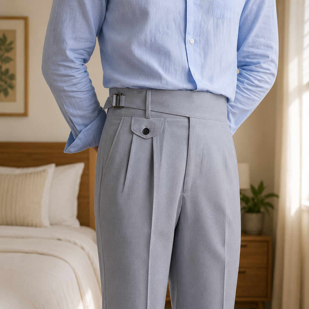 Light Ash Grey Right Front Side Adjuster Buckle Gurkha Pant By Sartorio Nero