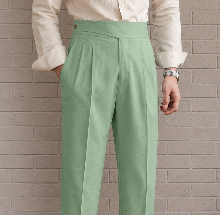 Mint Green Classic Double Button Gurkha Pant By Sartorio Nero