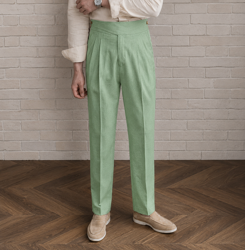 Mint Green Classic Double Button Gurkha Pant By Sartorio Nero