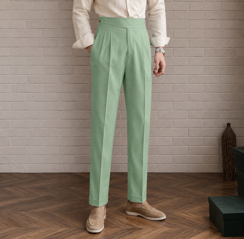 Mint Green Classic Double Button Gurkha Pant By Sartorio Nero