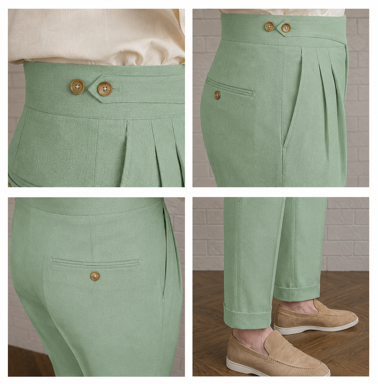 Mint Green Classic Double Button Gurkha Pant By Sartorio Nero