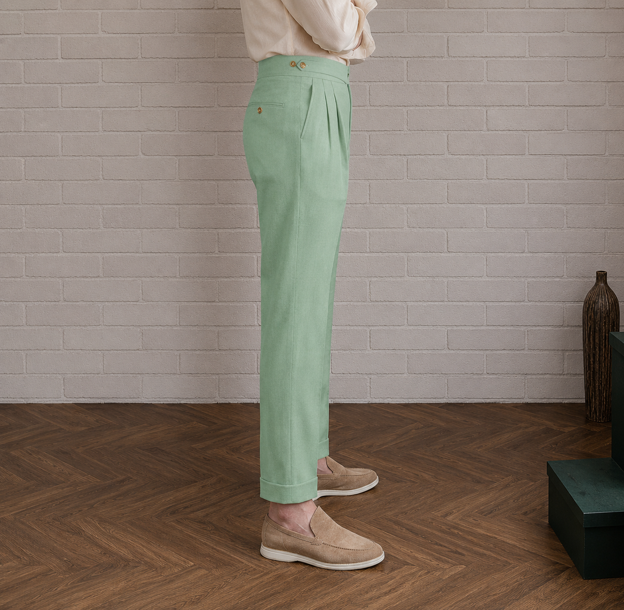 Mint Green Classic Double Button Gurkha Pant By Sartorio Nero
