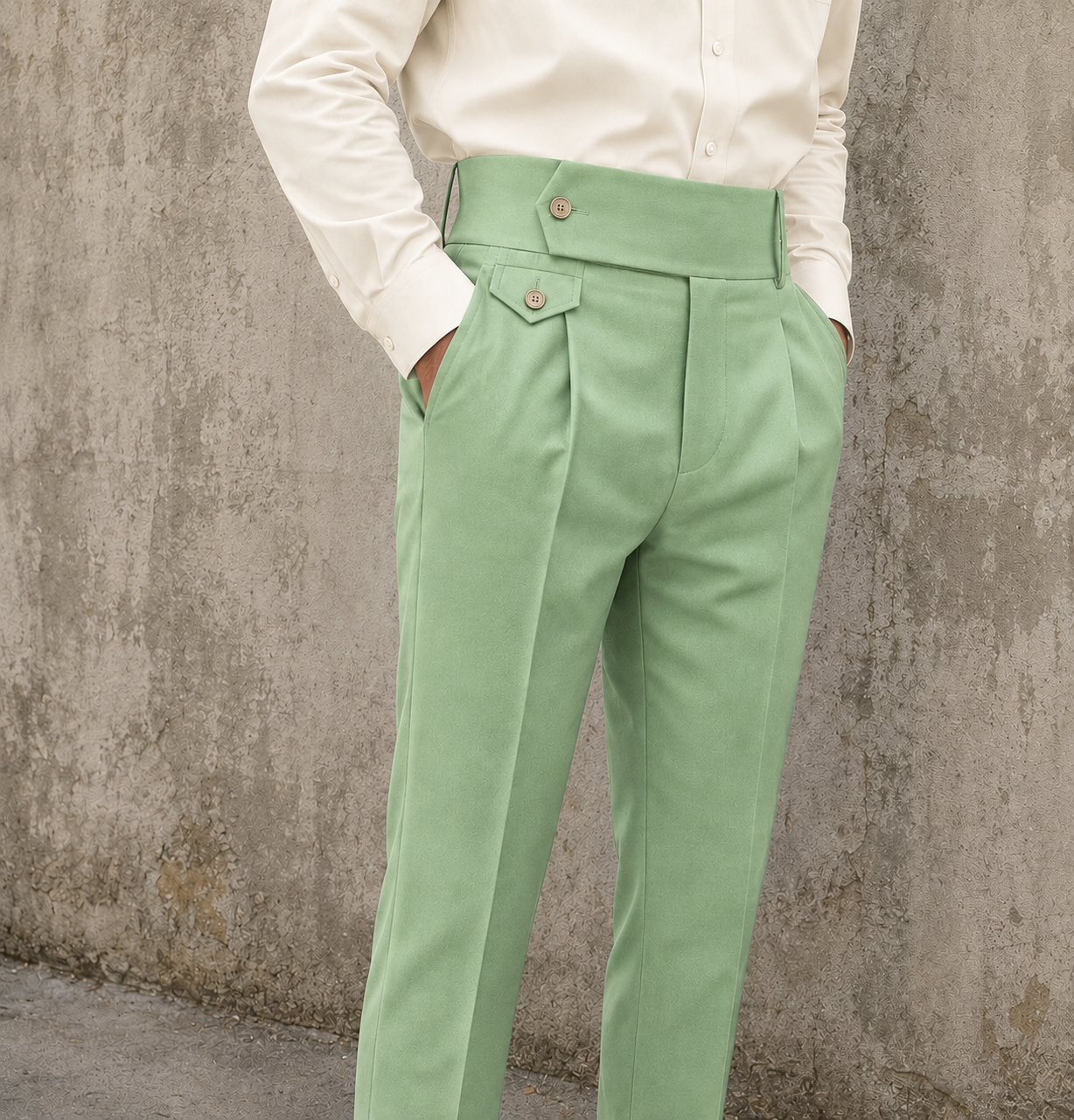 Mint Green Flap Signature Gurkha Pant By Sartorio Nero