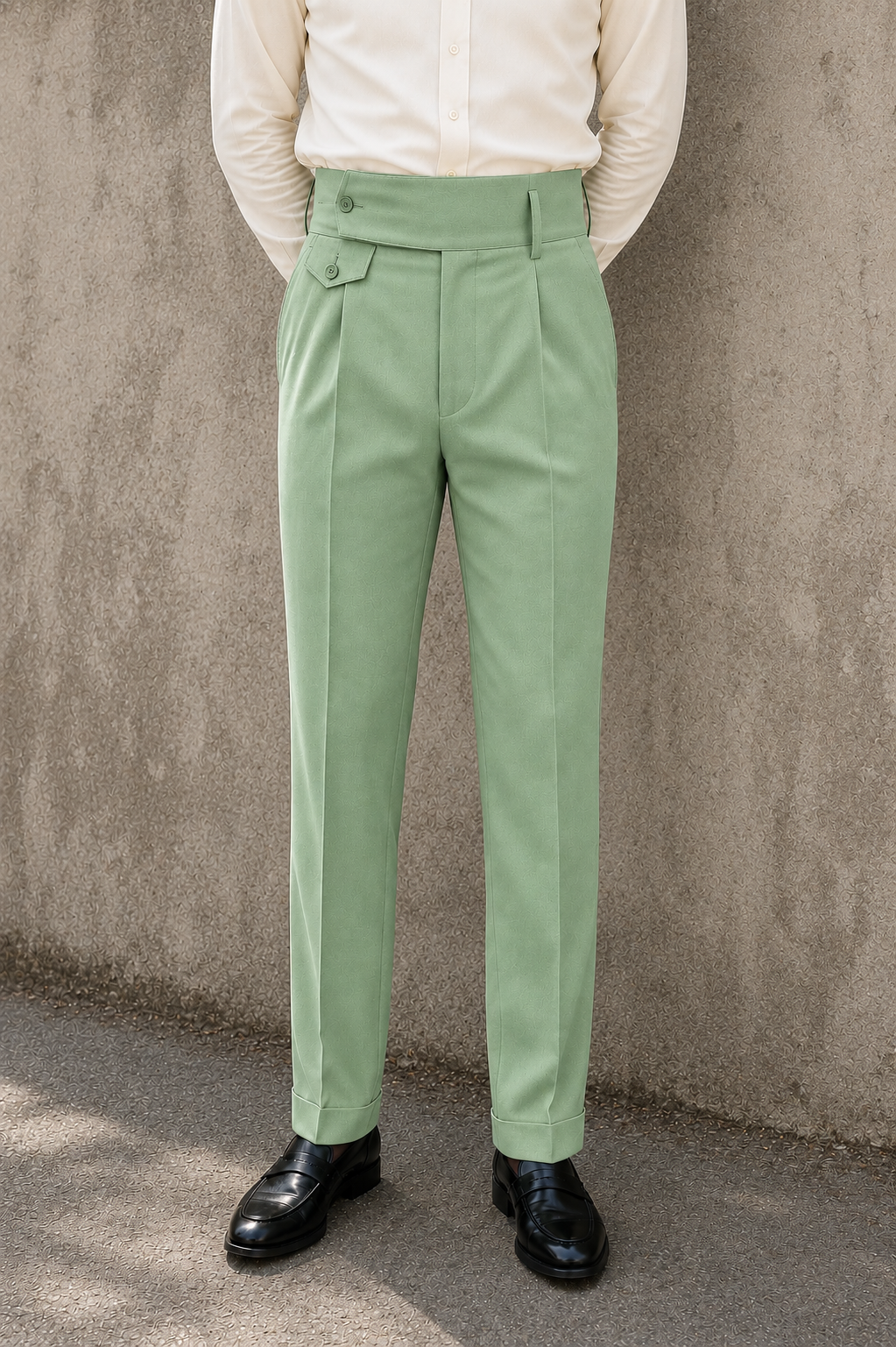 Mint Green Flap Signature Gurkha Pant By Sartorio Nero