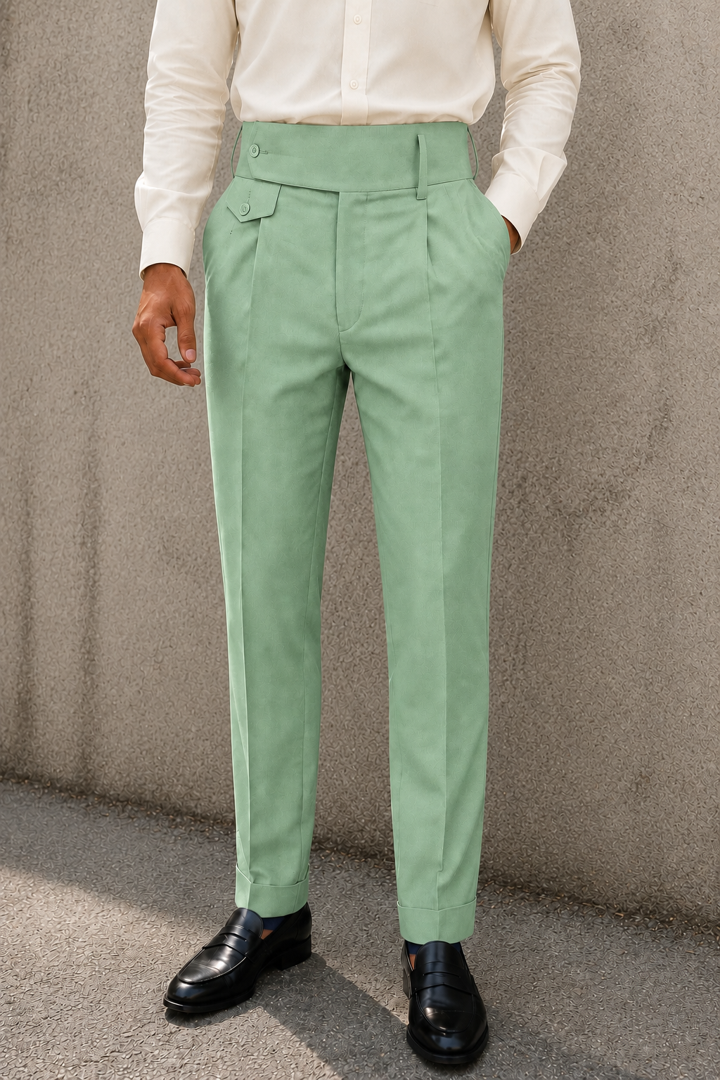 Mint Green Flap Signature Gurkha Pant By Sartorio Nero